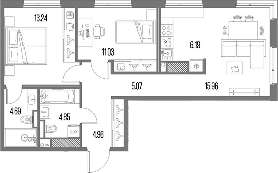 2-комнатная квартира 65.72 м², 5/10 эт., ЖК «LEGENDA Васильевского»